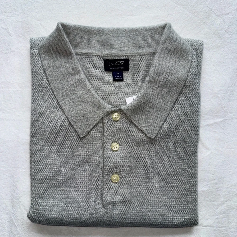 J. Crew Mens Sweater Polo Grey Knit 100% Cotton CI774 Size Medium NWT